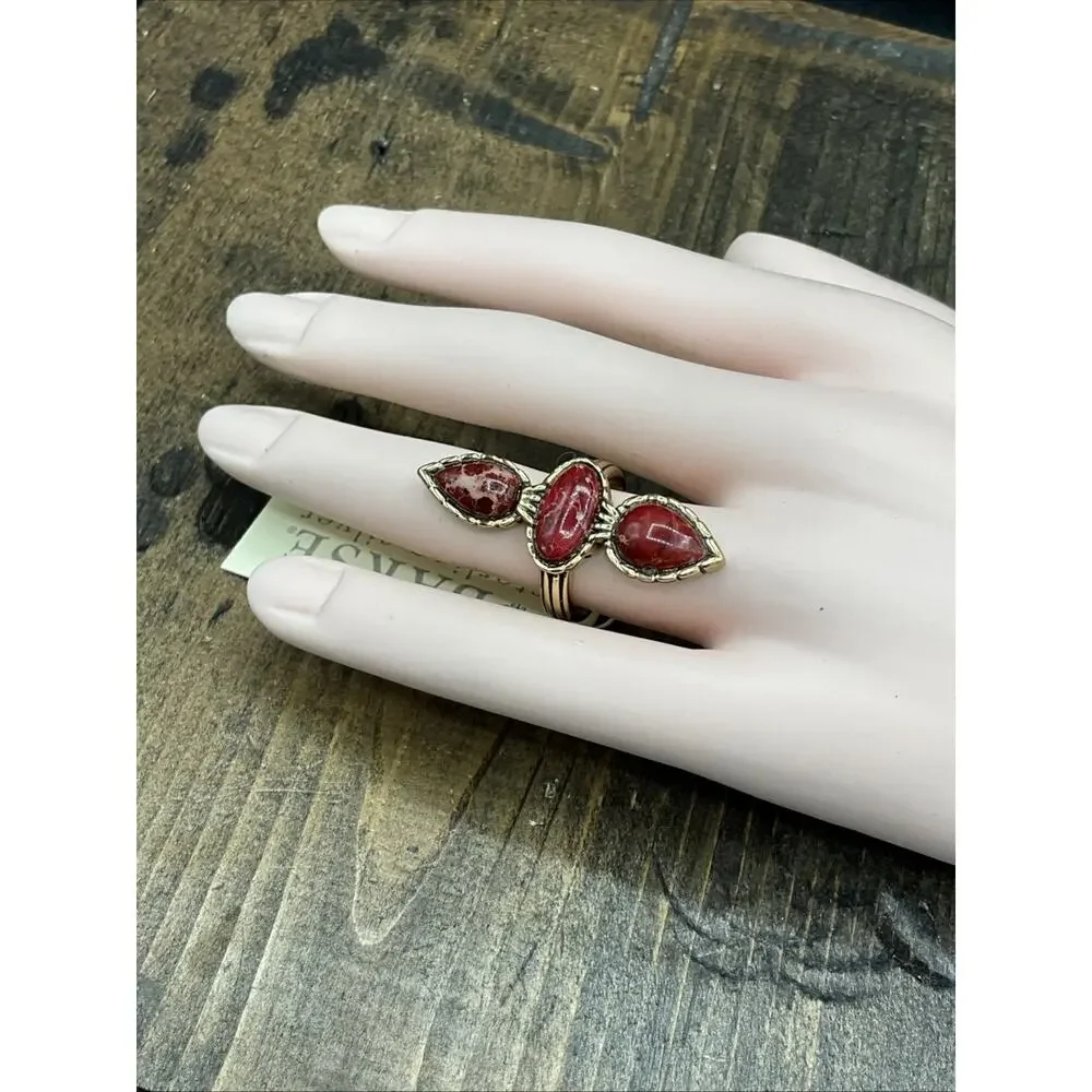 Barse Stone Trio Ring- Red Jasper- Bronze- 7.75- NWT